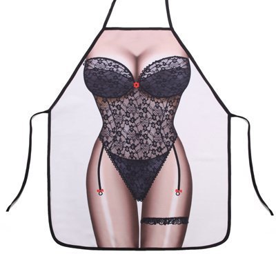 Funny Gag Sexy Bikini Aprons - 2 Pack Waterproof Apron Novelty Kitchen Cooking Apron Party Aprons Naked Man & Bikini Girl Novelty Aprons for Couples (Black Man+Lace Lady)