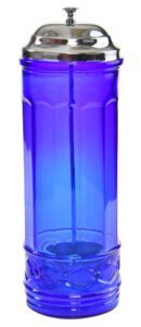 home-x cobalt blue glass straw dispenser, straw holder, vintage home kitchen accessories, pop up stra lid dispenser, depression style