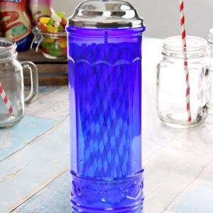 HOME-X Cobalt Blue Glass Straw Dispenser, Straw Holder, Vintage Home Kitchen Accessories, Pop Up Stra Lid Dispenser, Depression Style