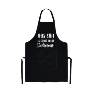this is going to be delicious apron funny apron with pockets gift for men women | christmas / thanksgiving gift bbq grill cooking gift for husband / dad | chef kitchen black apron with pockets