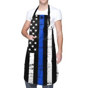 granbey blue lives matter cooking chef apron usa police flag baking aprons patriotic kitchen bib fourth of july bibs waterproof polyester bbq apron with pockets and with adjustable neck straps aprons
