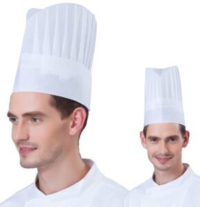 hyzrz 20 pack disposable non-woven paper fiber chef hats for kids, adults, adjustable unisex white kitchen caps bulk set (round, medium)