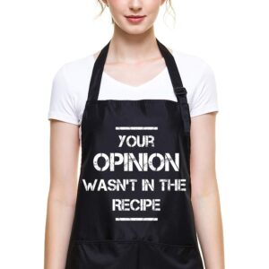 ihopes funny cooking apron for women men - your opinion wasn't in the recipe bbq apron with 2 pockets and adjustable neck strap - perfect kitchen chef gifts for birthday/christmas/thanksgiving