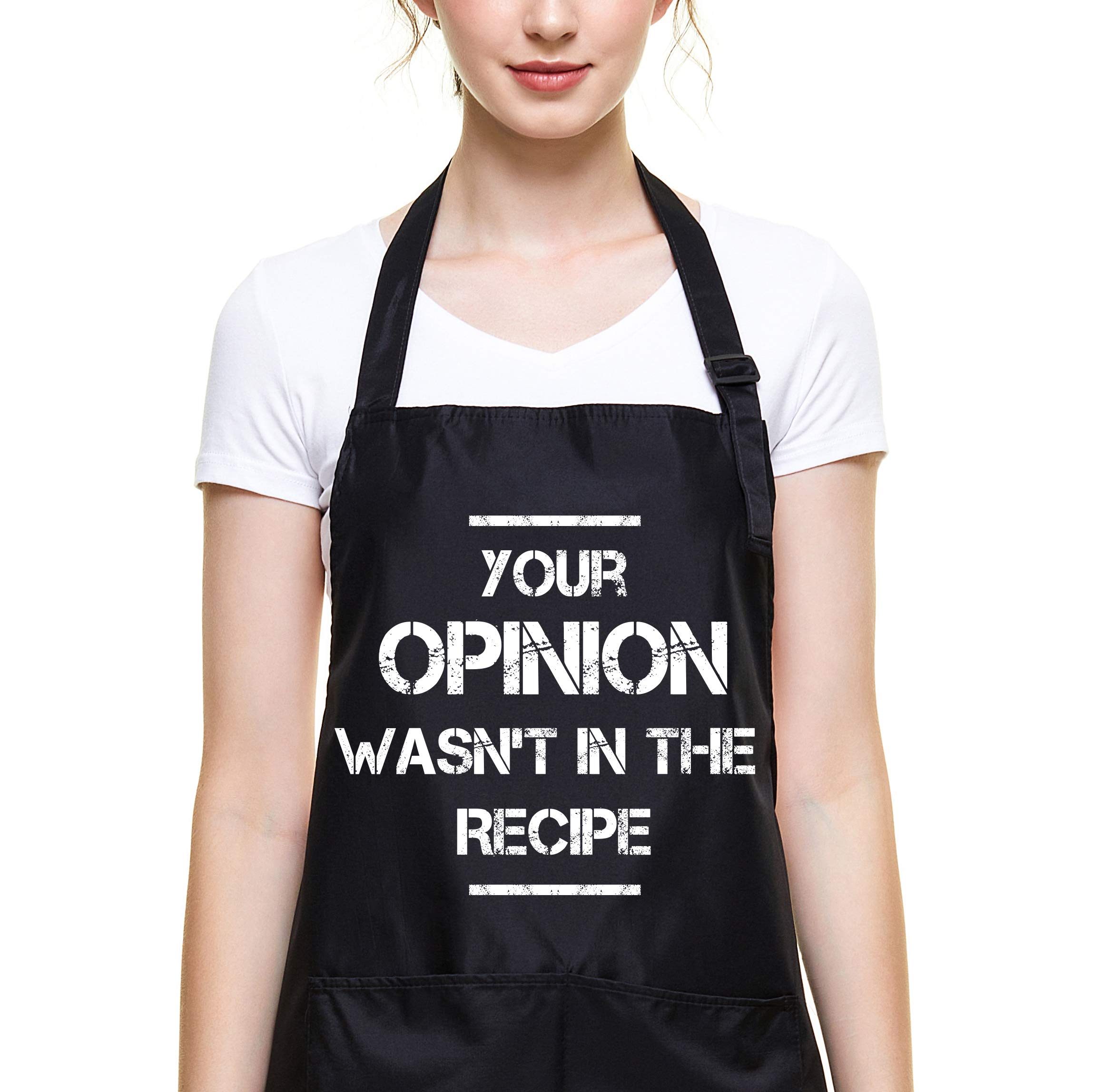 Ihopes Funny Cooking Apron for Women Men - Your Opinion Wasn't in the Recipe BBQ Apron with 2 Pockets and Adjustable Neck Strap - Perfect Kitchen Chef Gifts for Birthday/Christmas/Thanksgiving