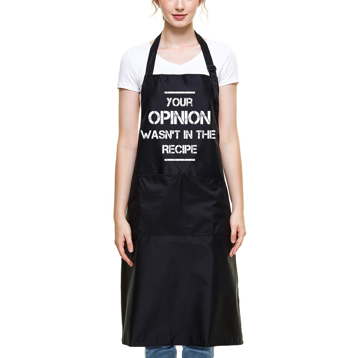 Ihopes Funny Cooking Apron for Women Men - Your Opinion Wasn't in the Recipe BBQ Apron with 2 Pockets and Adjustable Neck Strap - Perfect Kitchen Chef Gifts for Birthday/Christmas/Thanksgiving