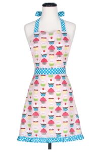 kaf home adult's hostess extra long ties – adjustable bib cupcake apron-machine wash-used in kitchen, gardening, multicolor