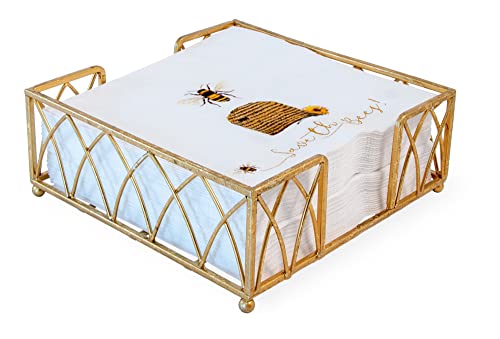 Boston International Arch Design Lunch Napkin Holder Caddy, 6.75 x 6.75-Inches, Gold Leaf