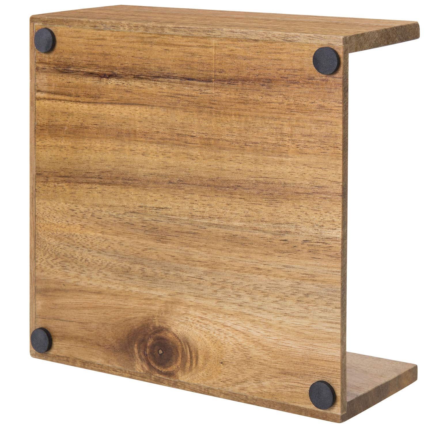 MyGift Premium Acacia Wood Napkin Holder for Table, Square Tabletop Napkin Dispenser with Brass Tone Weighted Arm