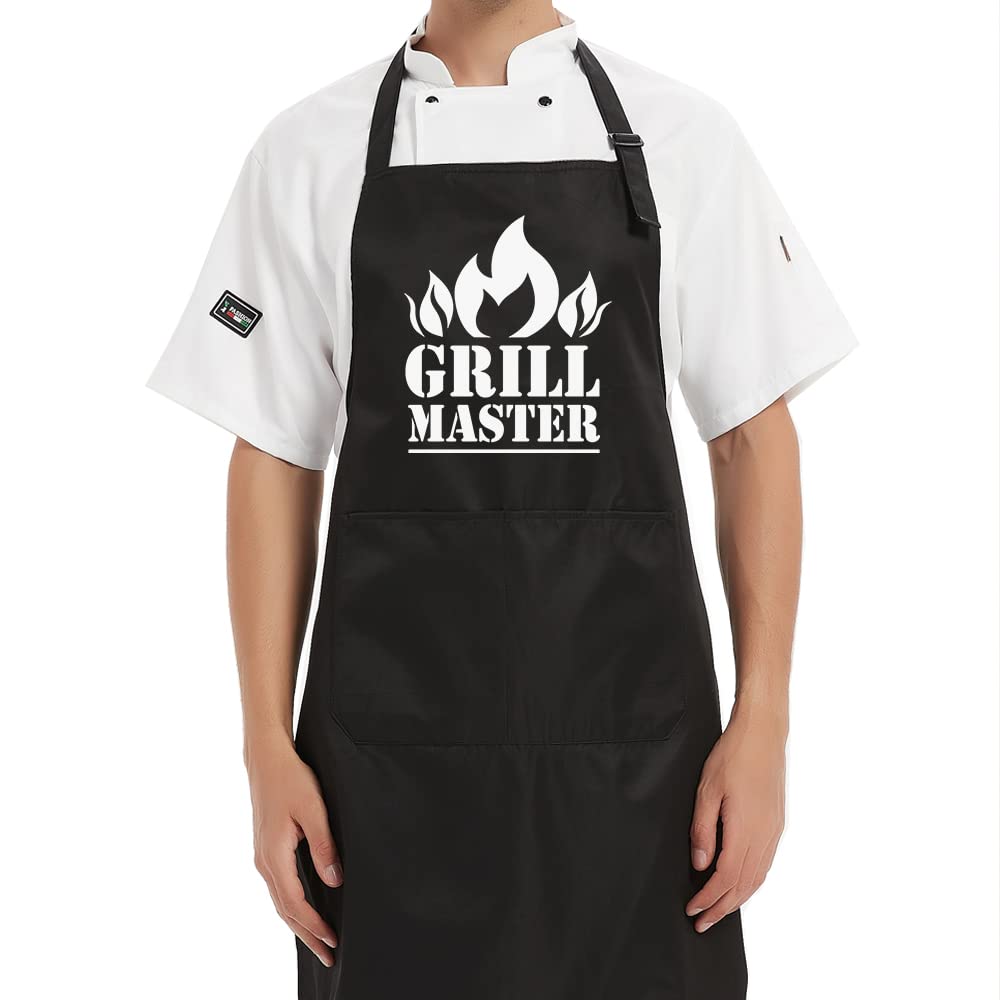 DYJYBMY Grill Masters Funny BBQ Apron for Men Women, Black Adjustable Waterproof Cooking Grilling Apron Gift for Dad Mom Husband Wife, Gifts for Birthday, Christmas, Thanksgiving