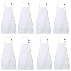 missowl 8 pcs waterproof kids apron with pockets chef artists child bib cooking baking painting for boys and girls white