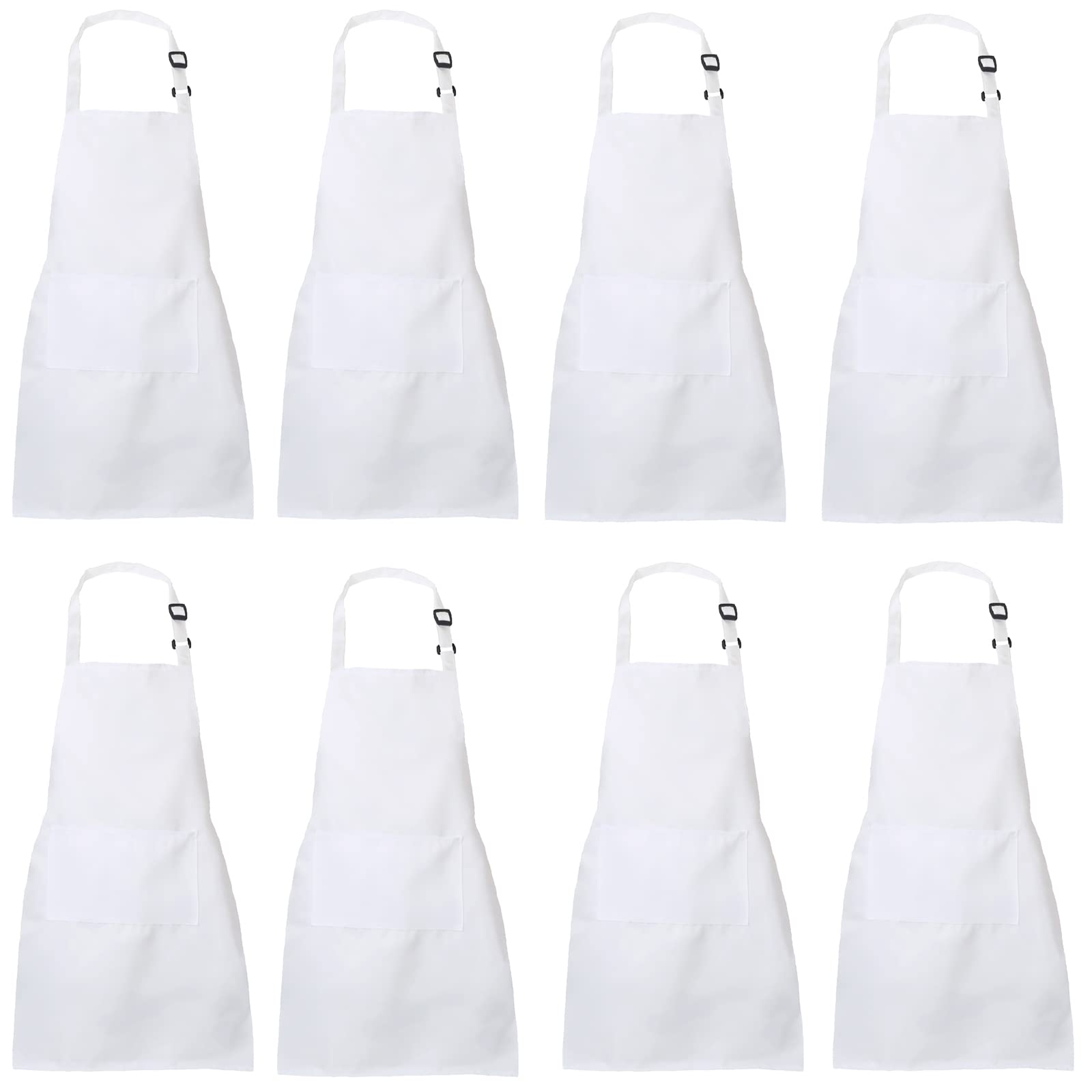 MissOwl 8 Pcs Waterproof Kids Apron with Pockets Chef Artists Child Bib Cooking Baking Painting for Boys and Girls White