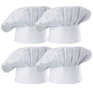 hyzrz chef hat set of 4 pcs pack adult adjustable elastic baker kitchen cooking chef cap (white)