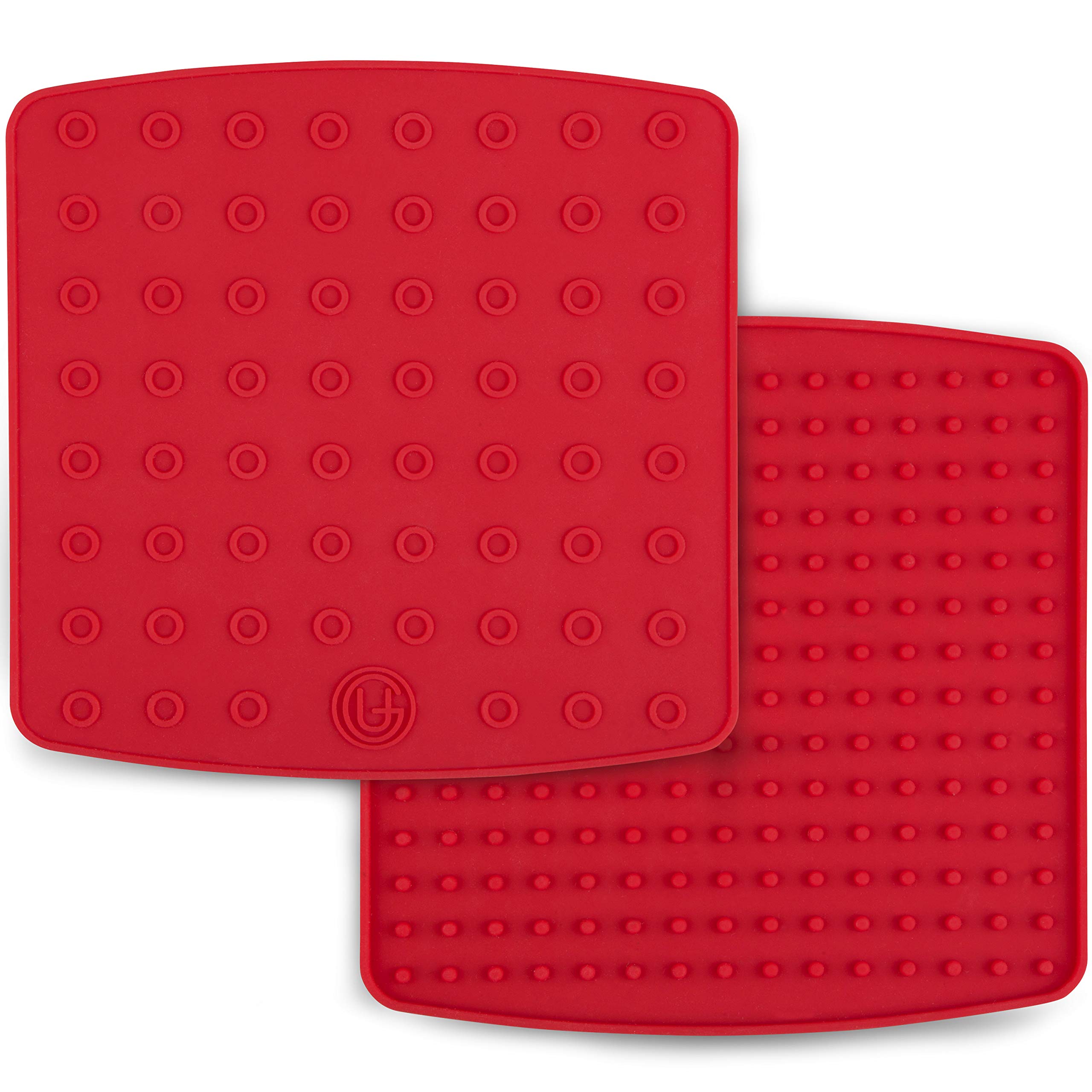 Premium Silicone Pot Holder for Pots/Pans | Multipurpose Trivets | Hot Pad, Spoon Rest, Coaster and More | 2 Pads | Featuring Heat Resistant Core Tech | UpGood Pro Series (Cool Kitchen Tools, Red)