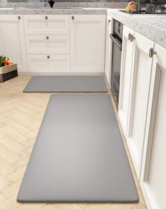 shanje kitchen mat set of 2 [23.5"x33.5"+23.5"x59"]ultra wide plaid texture anti fatigue kitchen floor mat,waterproof non slip cushioned mat,comfort kitchen rugs for hardwood floors-grey