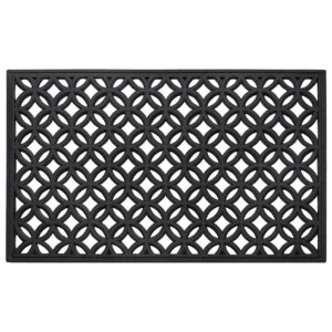 wrought iron rubber door mat, diamond - 18 inch width, 30 inch length - durable, easy to clean & decorative outdoor welcome mats - heavy duty for all weather - doormat traps dirt, debris, & mud