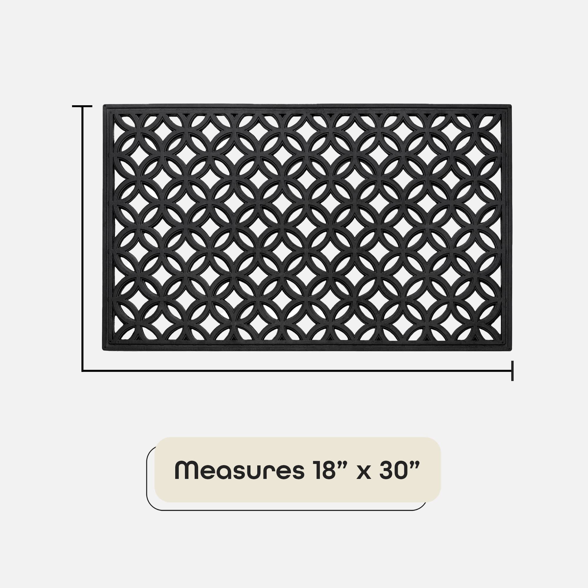 Wrought Iron Rubber Door Mat, Diamond - 18 Inch Width, 30 Inch Length - Durable, Easy to Clean & Decorative Outdoor Welcome Mats - Heavy Duty for All Weather - Doormat Traps Dirt, Debris, & Mud