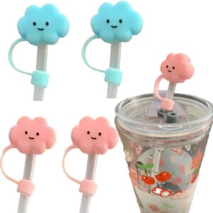 straw tips cover food grade silicone straw tip reusable drinking straw covers plugs,lids adorable dust-proof straw plugs for 6-8 mm straws,anti-dust airtight seal splash proof pink blue 4pcs