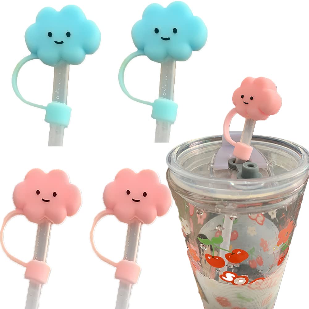 Straw Tips Cover Food Grade Silicone Straw Tip Reusable Drinking Straw Covers Plugs,Lids Adorable Dust-Proof Straw Plugs for 6-8 mm Straws,Anti-dust Airtight Seal Splash Proof Pink Blue 4pcs