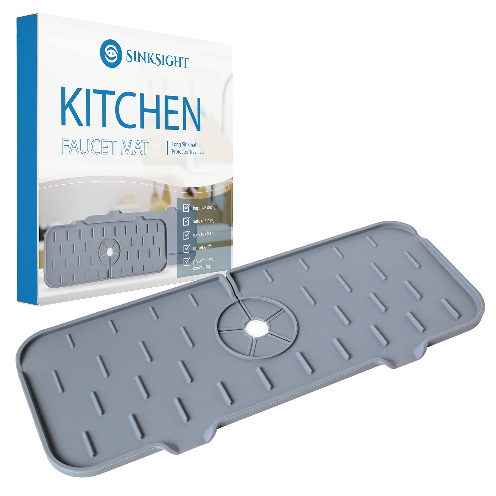 Kitchen Faucet Mat - Silicone Sink Faucet Mat Non Absorbent and Easy to Clean - Washable Faucet Mat for Kitchen Sink Drip Catcher - Splash Guard for Dish Water Drops - Long Sinkmat Protector Tray Pad