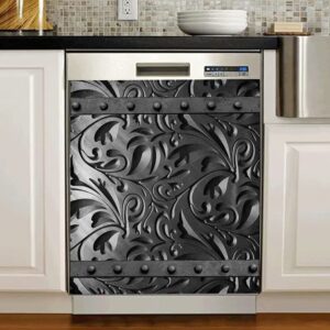 black floral dishwasher magnet metal flower cover,engraved dark pattern sticker for fridge,refrigerator magnetic panel decals,home appliances cabinet magnets