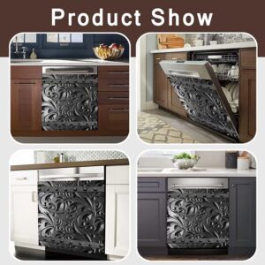 Black Floral Dishwasher Magnet Metal Flower Cover,Engraved Dark Pattern Sticker for Fridge,Refrigerator Magnetic Panel Decals,Home Appliances Cabinet Magnets