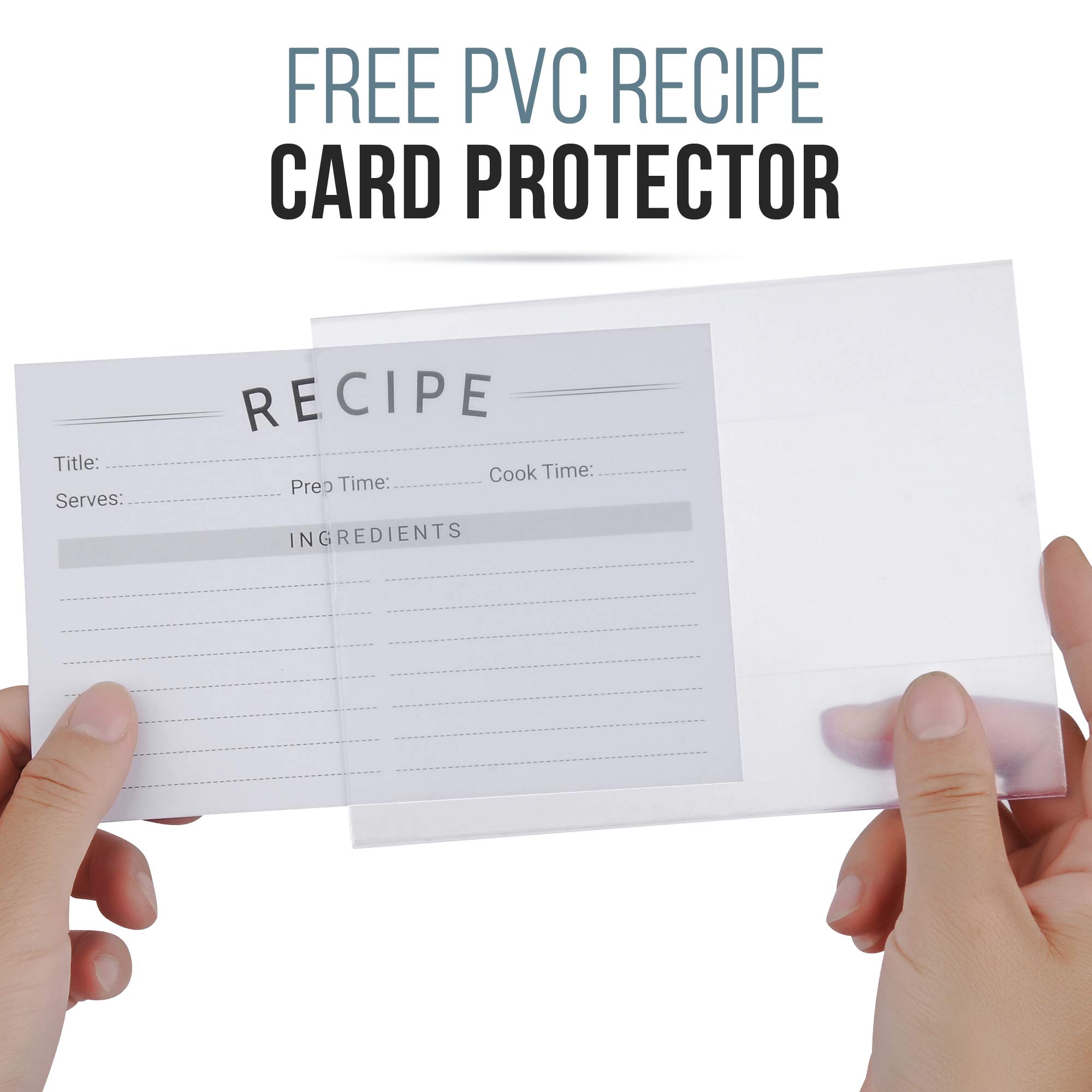 Modern Recipe Cards (Set of 60) - 4x6” Double Sided Premium Thick Card Stock w/Bonus Measuring Chart and PVC Card Protector (4 x 6 inches)