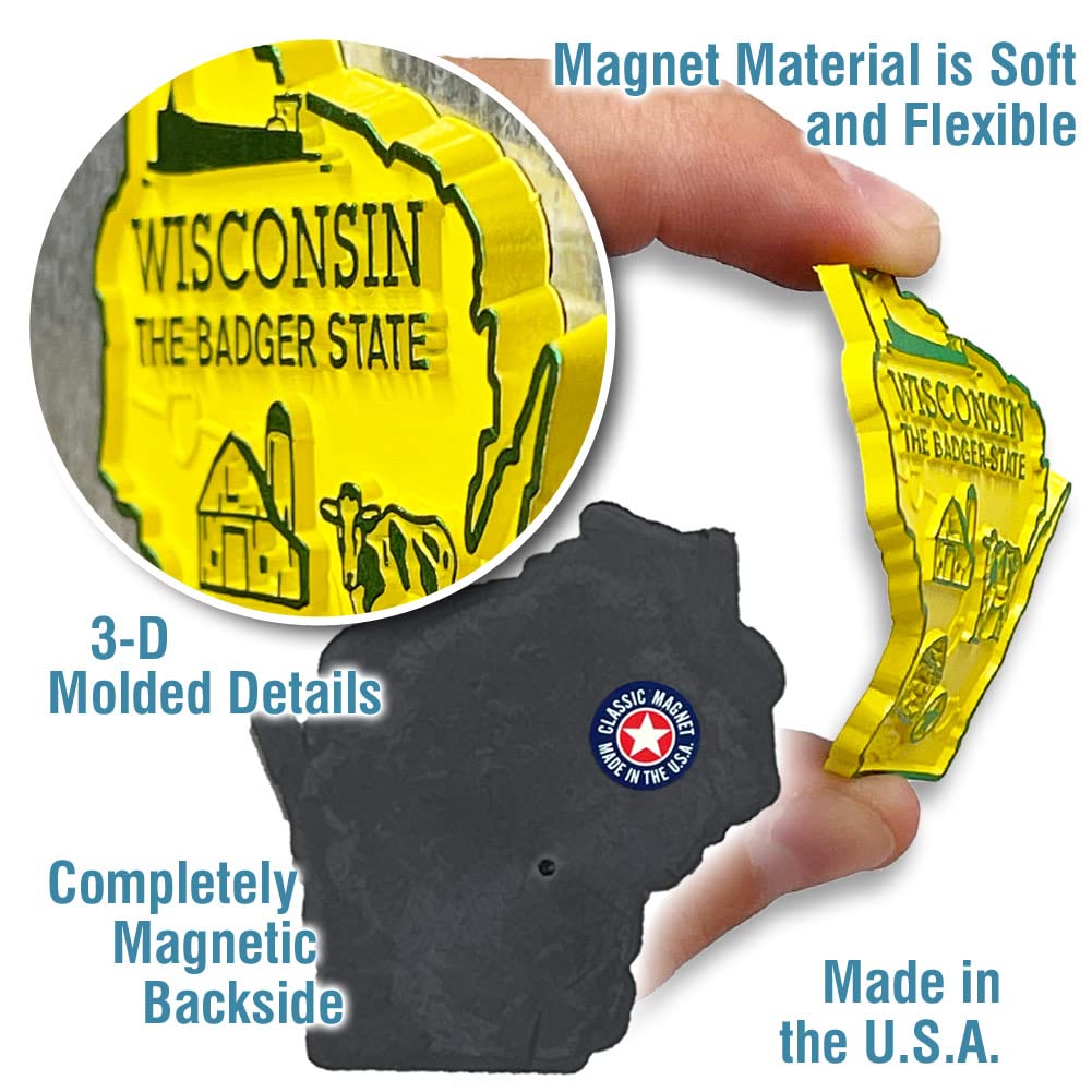 Wisconsin Small State Magnet by Classic Magnets, 1.9" x 2", Collectible Souvenirs Made in The USA