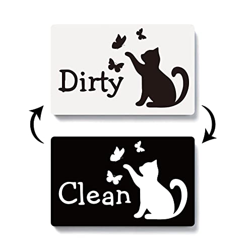 Myakako Funny Cute Black and White Cat Clean Dirty Dishwasher Magnet, Double Sided Strong Kitchen Flip Indicator, Reversible Washing Machine Refrigerator Dish Washer Sign Magnet