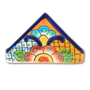 ceramic cocktail napkin holder - authentic mexican pottery - for kitchen countertop | dinner table | indoor & outdoor use tissue and letter holder - mexican style talavera servilletero (multicolor)