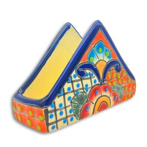 Ceramic Cocktail Napkin Holder - Authentic Mexican Pottery - for Kitchen Countertop | Dinner Table | Indoor & Outdoor Use Tissue and Letter Holder - Mexican Style Talavera Servilletero (Multicolor)