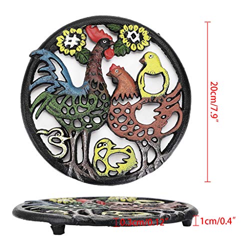 Sumnacon 2Pcs Round Cast Iron Trivets - 8 Inch Heat Resistant Iron Trivets for Hot Dish Pot Pan Plate Teapot, Rustic Metal Hot Dish Plate Holder for Kitchen Dining Table Countertop Cooktop