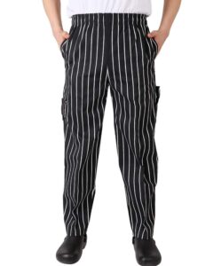 men’s classic multi pocket baggy chef pant black white stripe cargo style chef uniforms l