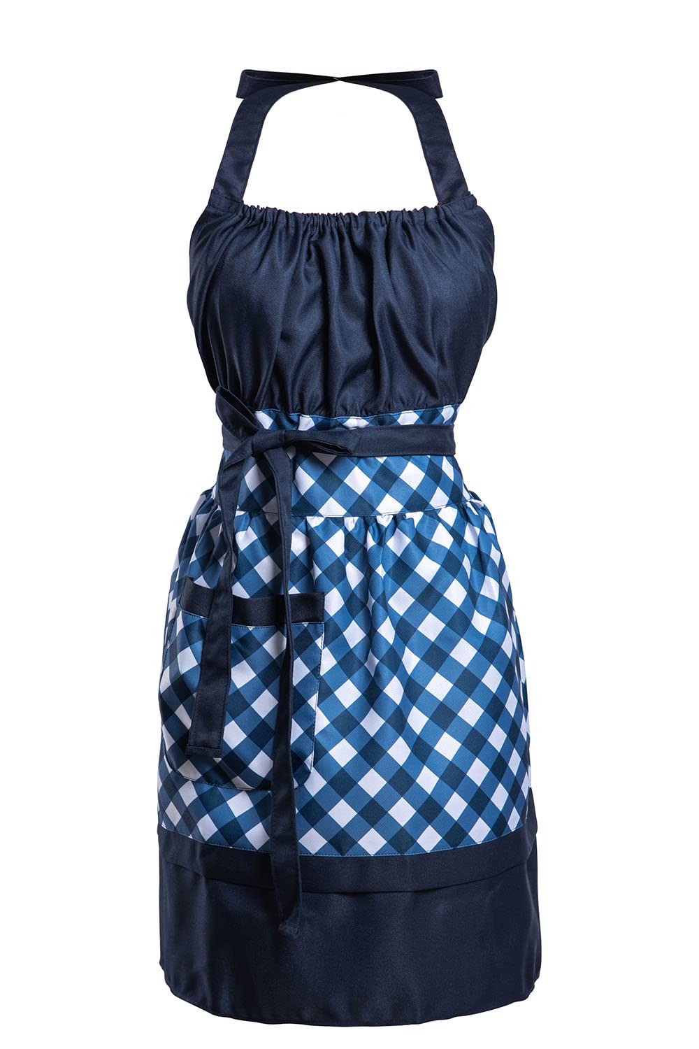 Alex Virtue Lovely Flower Pattern Retro Aprons With Large Pockets for Women Girls Cooking Kitchen Bakery Mother's Gift (Blue Plaid)