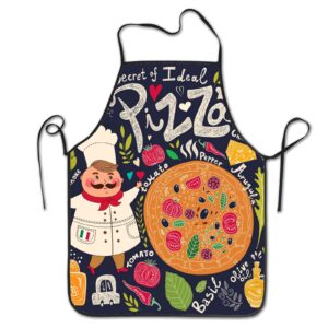 cartoon pizza vegetables kitchen apron cartoon pizza vegetables bib aprons women men professional chef aprons with extra long ties, waterdrop resistant waiter hostess apron for holidays grill