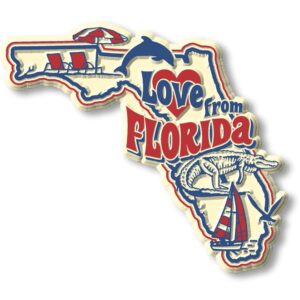 love from florida vintage state magnet by classic magnets, collectible souvenirs made in the usa, 3.4" x 2.9"