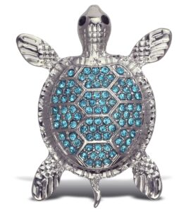 aqua79 blue sea turtle sparkling refrigerator magnet - silver sparkling charm rhinestones crystals, sparkly animal magnet for kitchen door fridge, cool home and office novelty decor – 2.12 inch