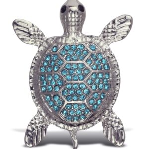 Aqua79 Blue Sea Turtle Sparkling Refrigerator Magnet - Silver Sparkling Charm Rhinestones Crystals, Sparkly Animal Magnet for Kitchen Door Fridge, Cool Home and Office Novelty Decor – 2.12 Inch