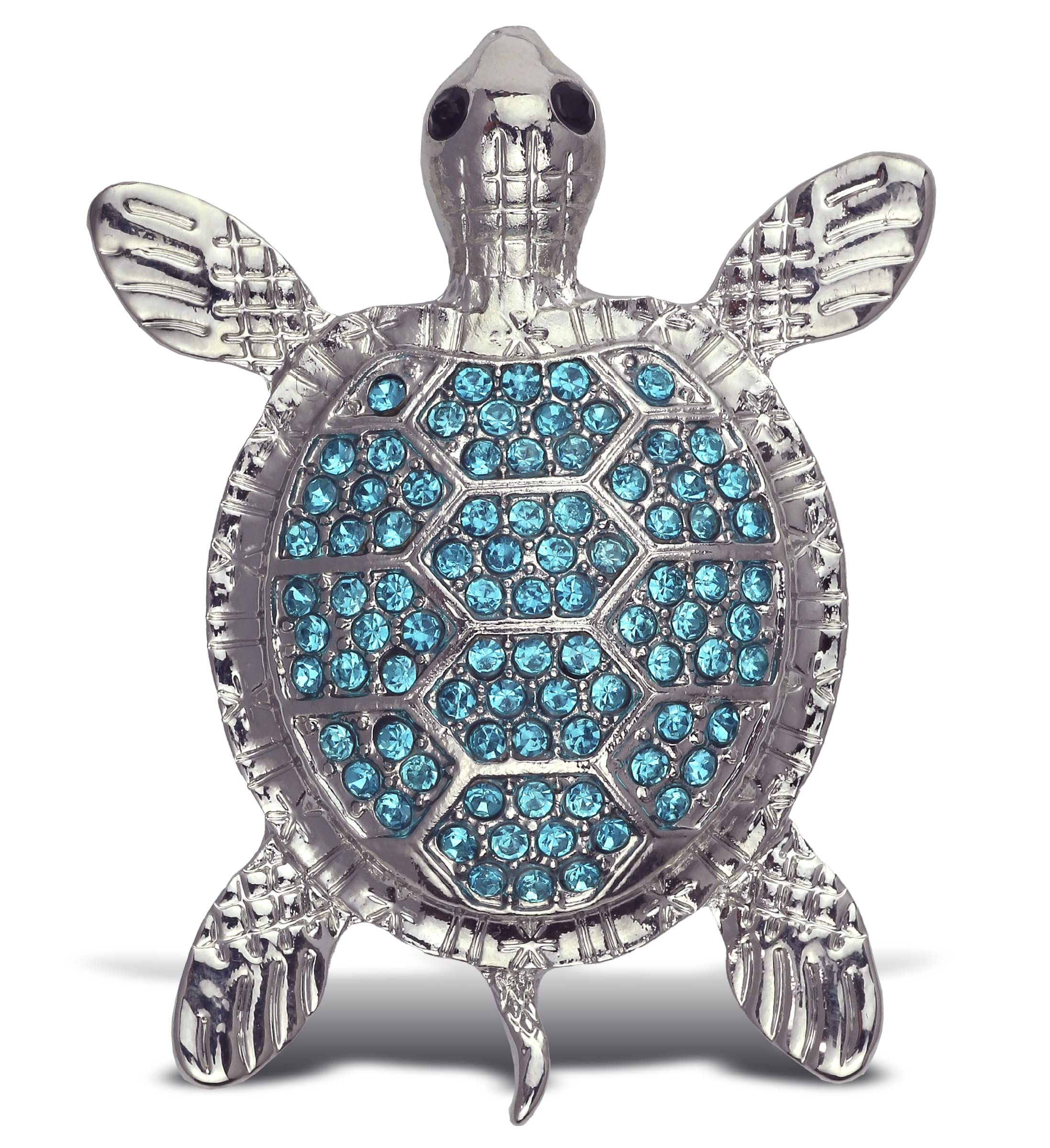 Aqua79 Blue Sea Turtle Sparkling Refrigerator Magnet - Silver Sparkling Charm Rhinestones Crystals, Sparkly Animal Magnet for Kitchen Door Fridge, Cool Home and Office Novelty Decor – 2.12 Inch