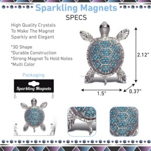 Aqua79 Blue Sea Turtle Sparkling Refrigerator Magnet - Silver Sparkling Charm Rhinestones Crystals, Sparkly Animal Magnet for Kitchen Door Fridge, Cool Home and Office Novelty Decor – 2.12 Inch