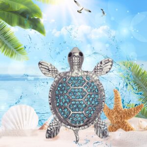 Aqua79 Blue Sea Turtle Sparkling Refrigerator Magnet - Silver Sparkling Charm Rhinestones Crystals, Sparkly Animal Magnet for Kitchen Door Fridge, Cool Home and Office Novelty Decor – 2.12 Inch