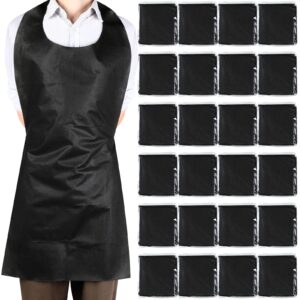 janmercy 25 pcs disposable black apron unisex bib apron 20 x 42 inch roomy kitchen apron for outdoor party cooking bbq restaurant crafting drawing