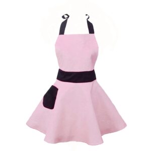 hyzrz lovely cute retro aprons for woman girl cotton kitchen cooking salon pinafore vintage apron dress (pink)