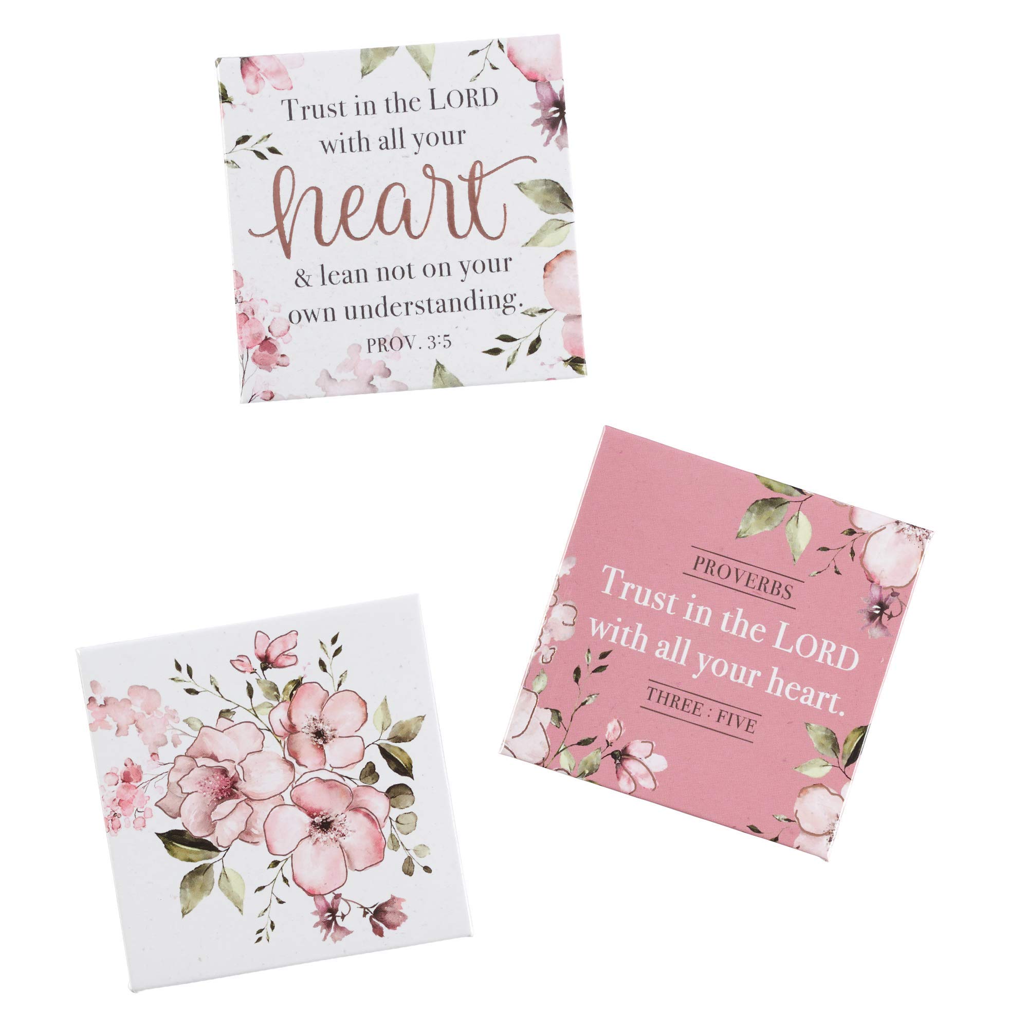 Christian Art Gifts Pink Flower Refrigerator Magnets | Trust in The Lord - Proverbs 3:5 Bible Verse | Heart Collection Inspirational Fridge Magnet Set/3-2.5”