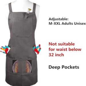 Sturdy Thick Professional Artist Apron, Cross Back + Fasten/Quick Release Buckle + 6 Pockets with 1 Zipper Pocket + 2 Towel Loops For Artist Kitchen, Adjustable M to XXL, 27"X31" - 100% Cotton Canvas