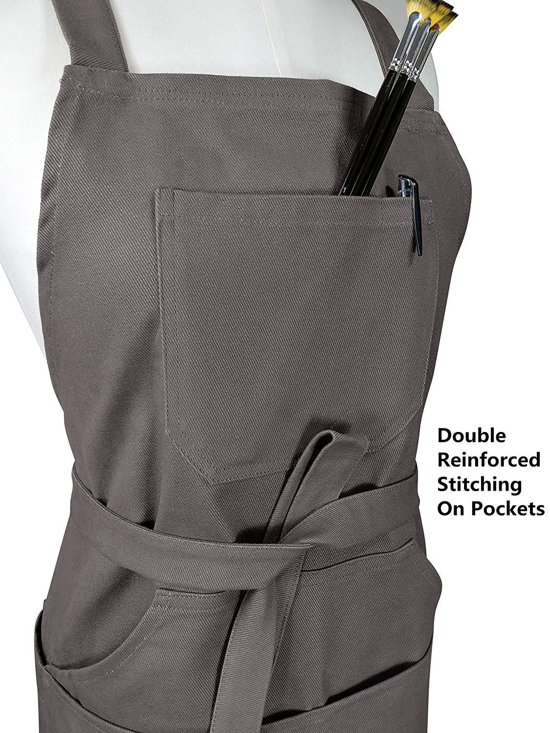 Sturdy Thick Professional Artist Apron, Cross Back + Fasten/Quick Release Buckle + 6 Pockets with 1 Zipper Pocket + 2 Towel Loops For Artist Kitchen, Adjustable M to XXL, 27"X31" - 100% Cotton Canvas