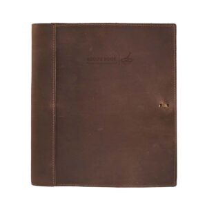 real leather blank recipe organizer binder 8.5 x 11 with page protectors and 4x6 recipe cards made in usa | dark brown