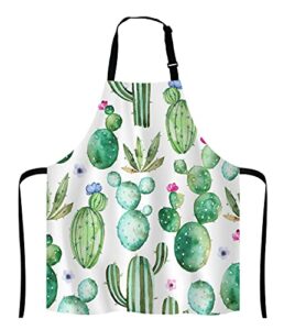 lefolen cactus adjustable bib apron, tropical watercolor cactus plants cooking kitchen apron for men women