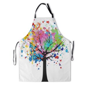 hodmadod rainbow tree waterproof colorful apron for men women chef.adjustable neck & with 2 pockets suitable for home kitchen baking grill bistro aprons.