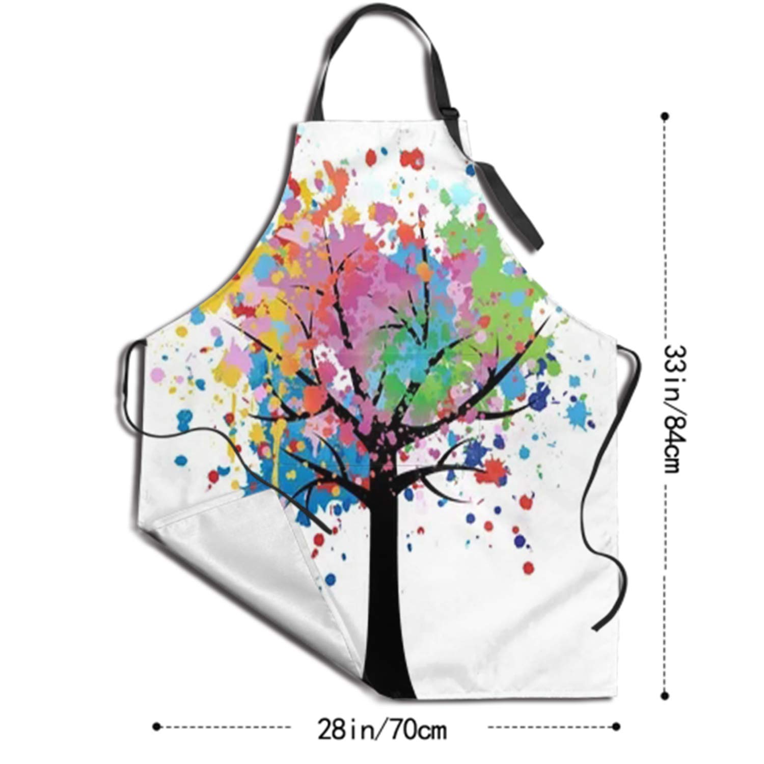 hodmadod Rainbow Tree Waterproof Colorful Apron for Men Women Chef.Adjustable neck & with 2 Pockets suitable for Home Kitchen baking Grill Bistro aprons.