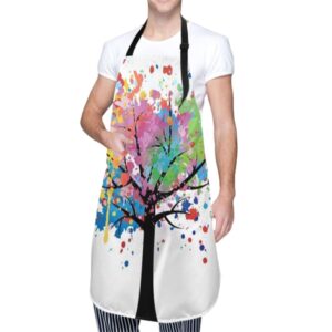 hodmadod Rainbow Tree Waterproof Colorful Apron for Men Women Chef.Adjustable neck & with 2 Pockets suitable for Home Kitchen baking Grill Bistro aprons.